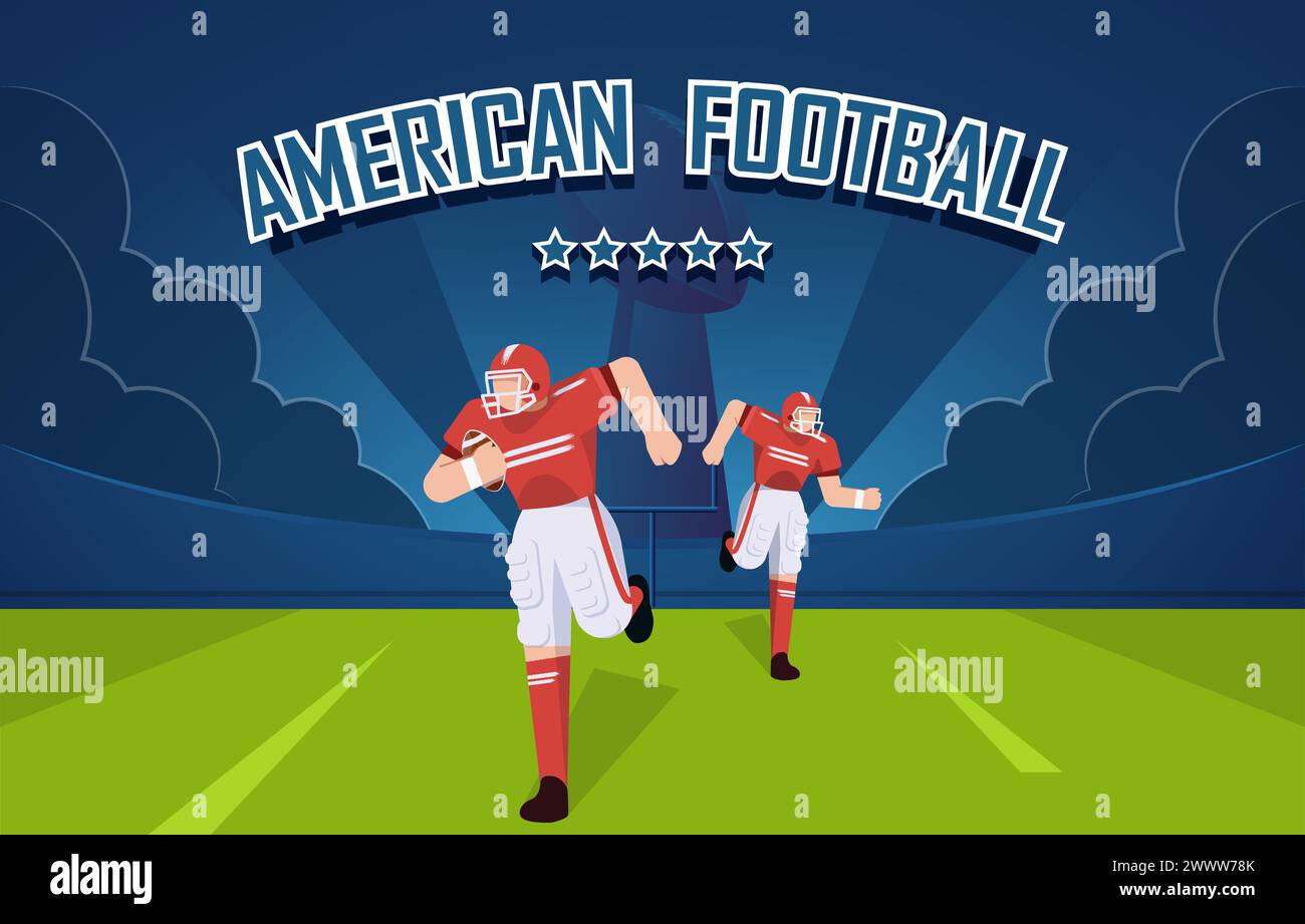 Cartel de ilustración de fútbol americano con jugador de rugby. Ilustración del Vector