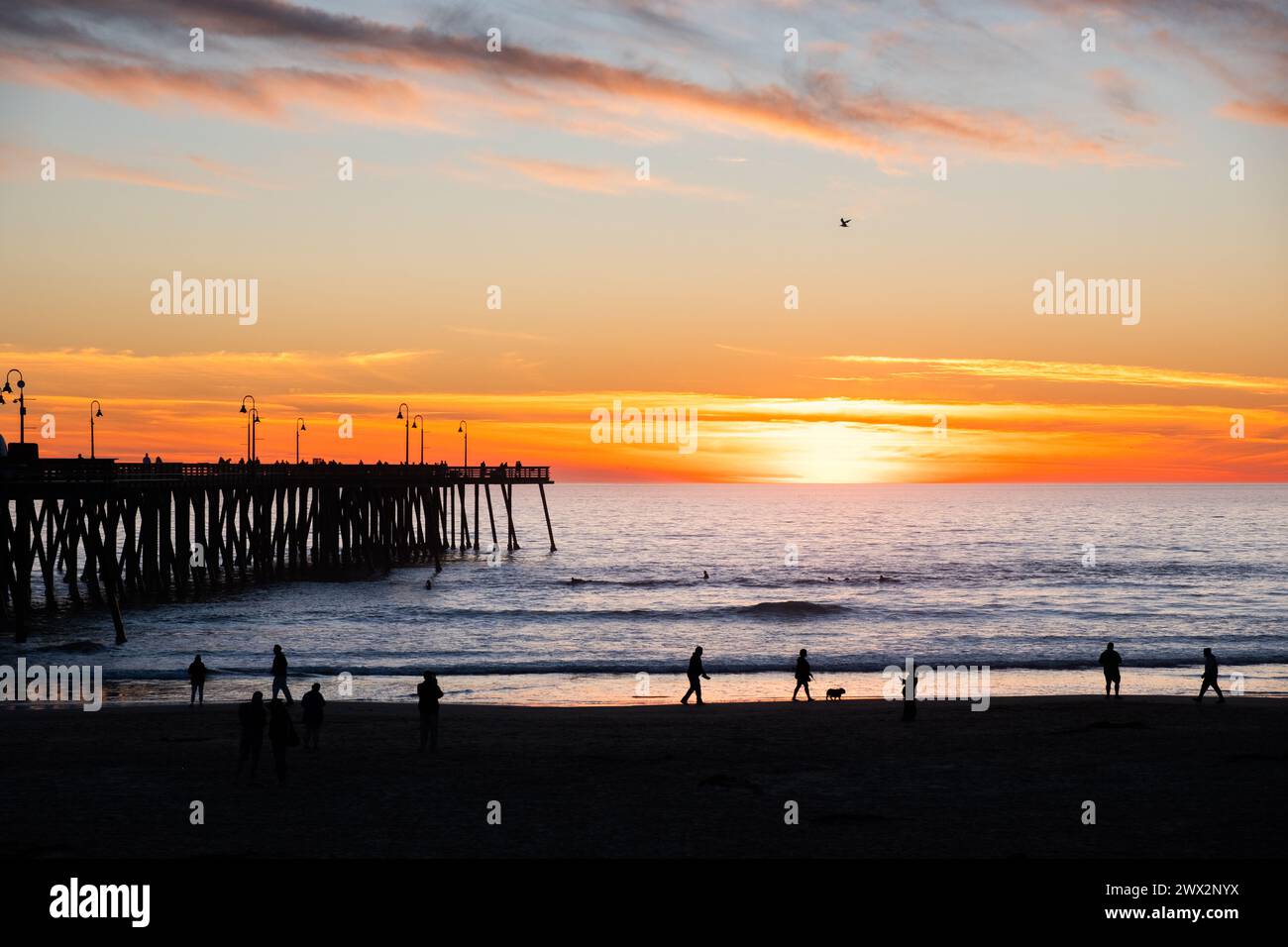 Vista al atardecer en Pismo Beach, California, Estados Unidos. Foto de stock