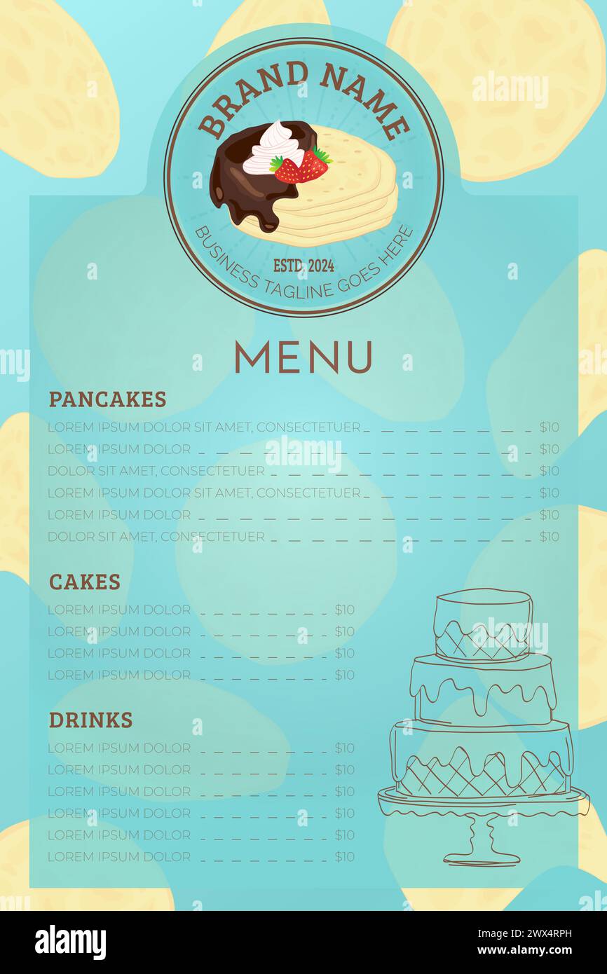 Panqueques o Crepe plantilla de menú para panadería Ilustración del Vector