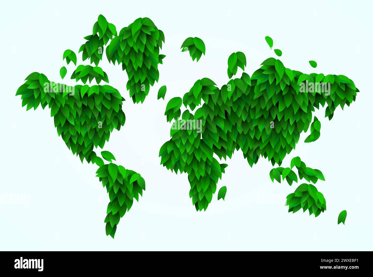 Mapa del mundo hecho de hojas o hierba. Medio ambiente y concepto ecológico. Ilustración vectorial Ilustración del Vector