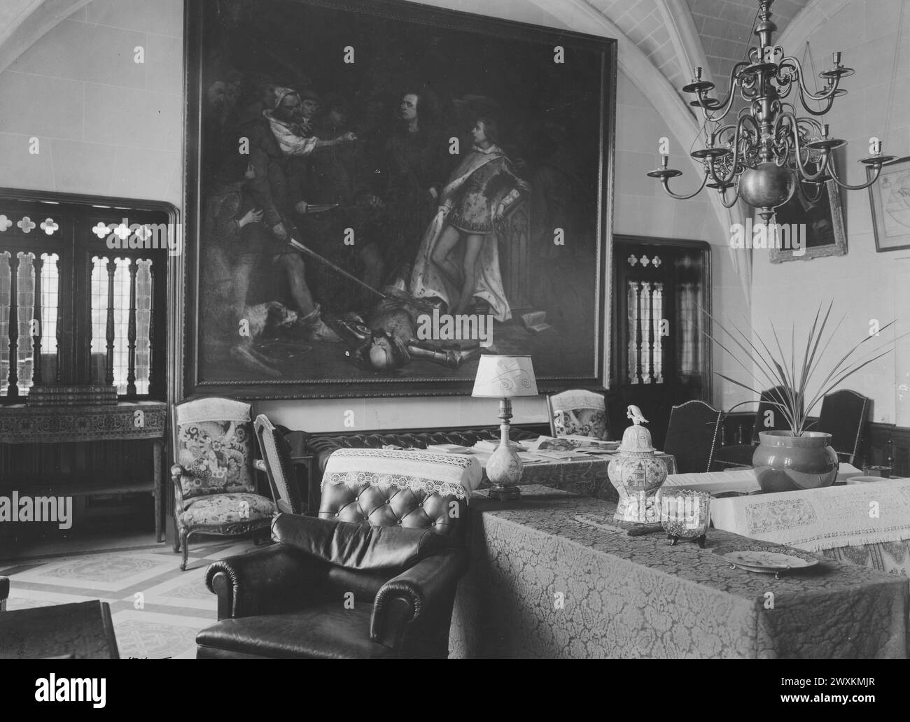 Interior de la sala de lectura en el castillo general John J. Pershing en Val des Ecolier cerca de Chaumont Francia ca. 1918 Foto de stock