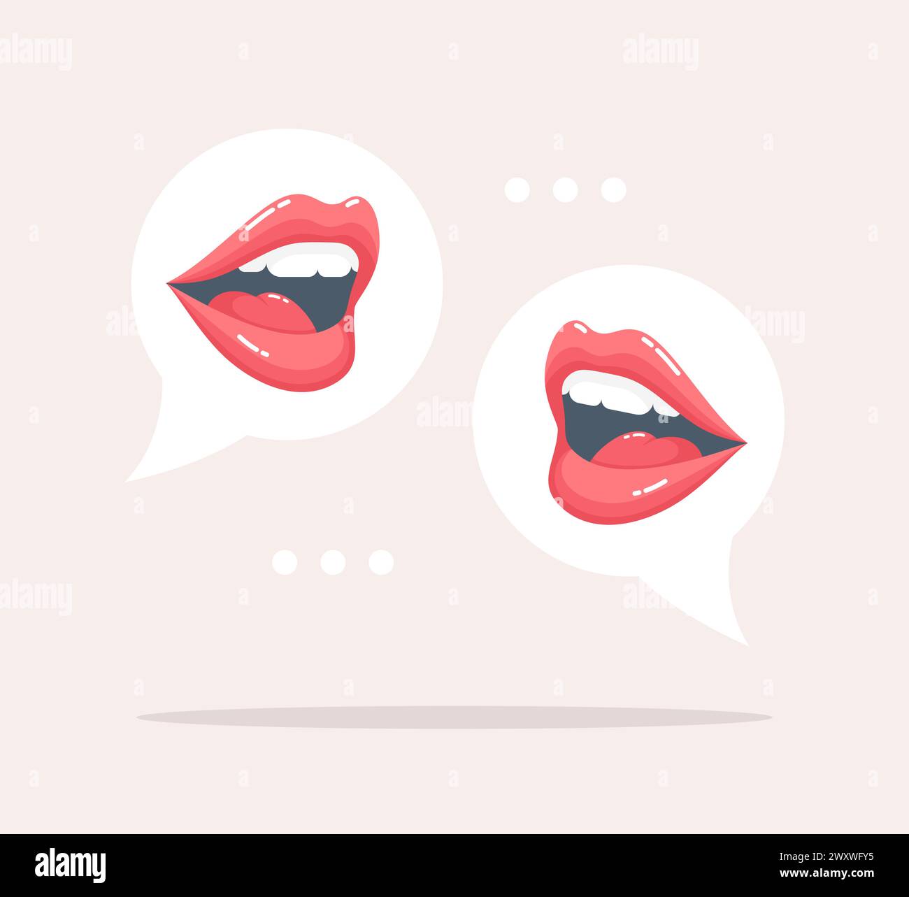 Hablando bocas femeninas en burbujas de discurso sobre un fondo beige. Ilustración vectorial plana Ilustración del Vector