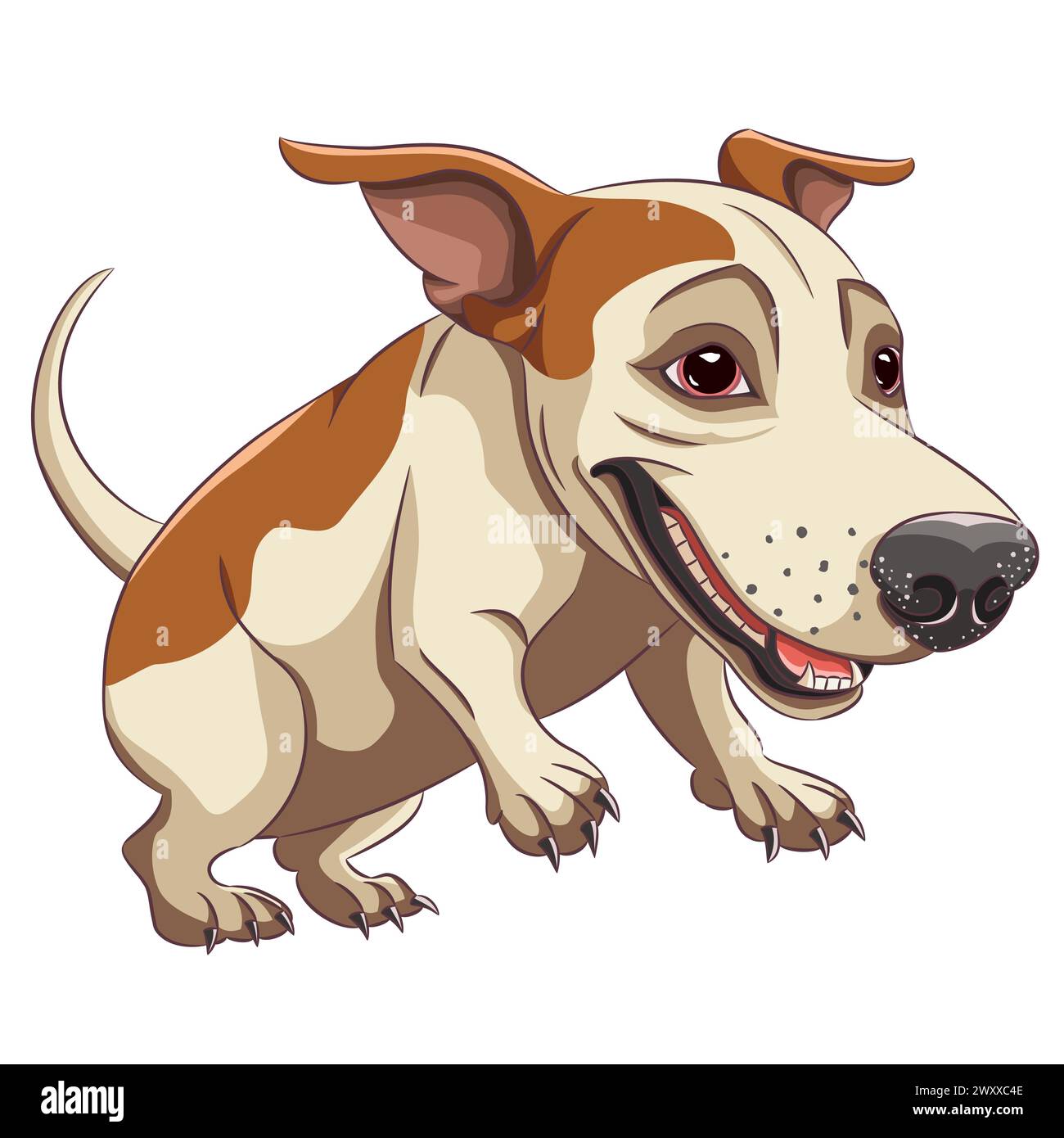Dibujo vectorial de un perro de salto de grasa alegre aislado en un fondo blanco. Ilustración del Vector