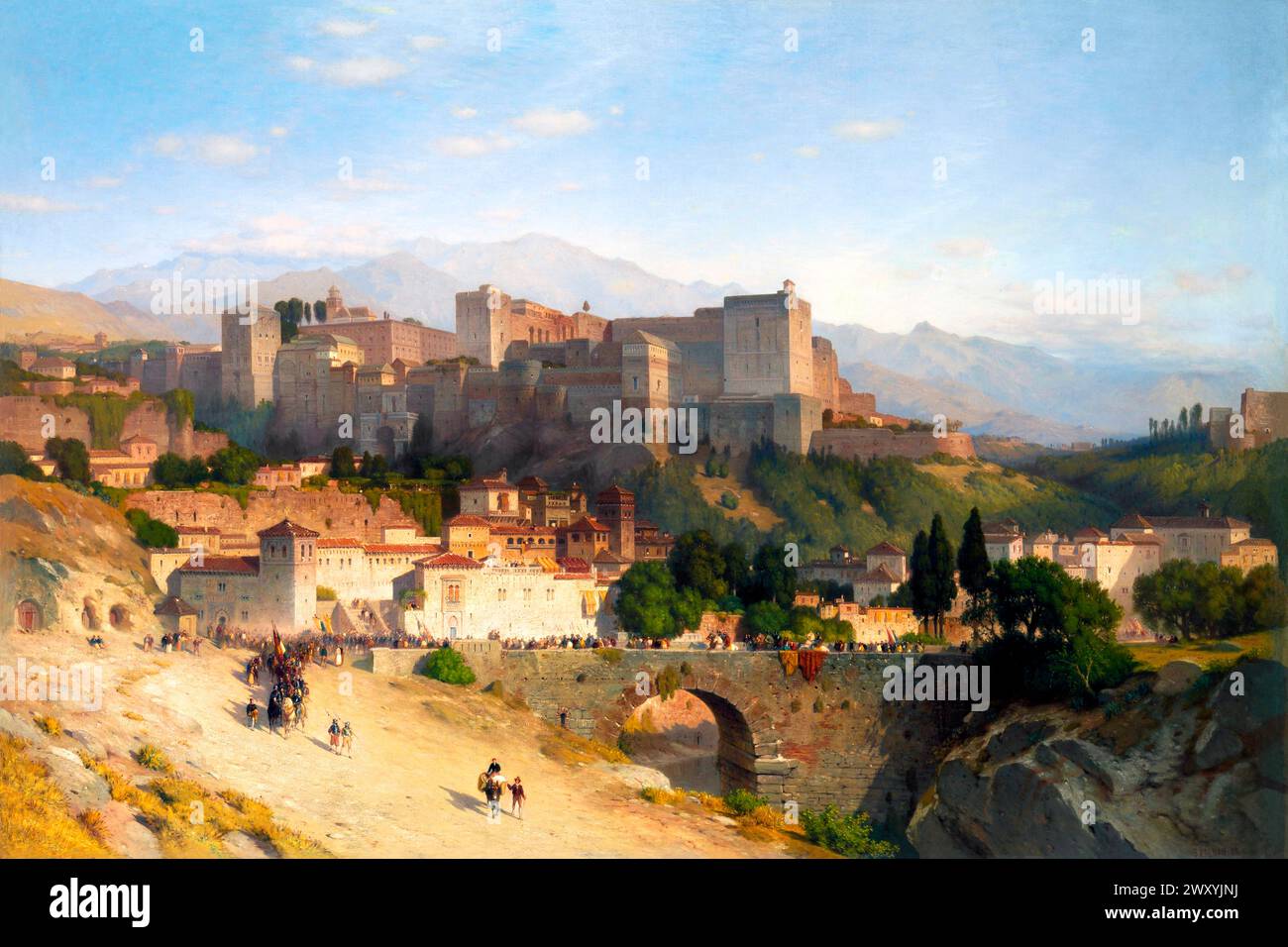 El cerro de la Alhambra, Granada (1865) de Samuel Colman. Original del Museo MET. Foto de stock