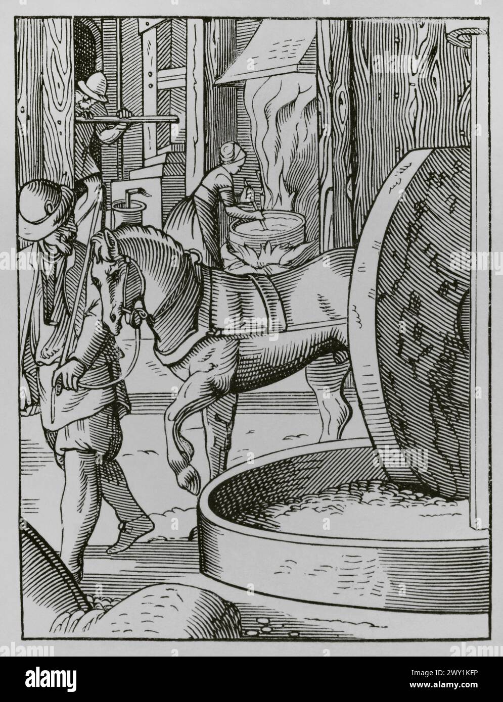 El fabricante de petróleo. Facsímil después de un dibujo y grabado de Jost Amman en el siglo XVI. 'Moeurs, usages et costumes au moyen-âge et à l'époque de la Renaissance', de Paul Lacroix. París, 1878. Foto de stock