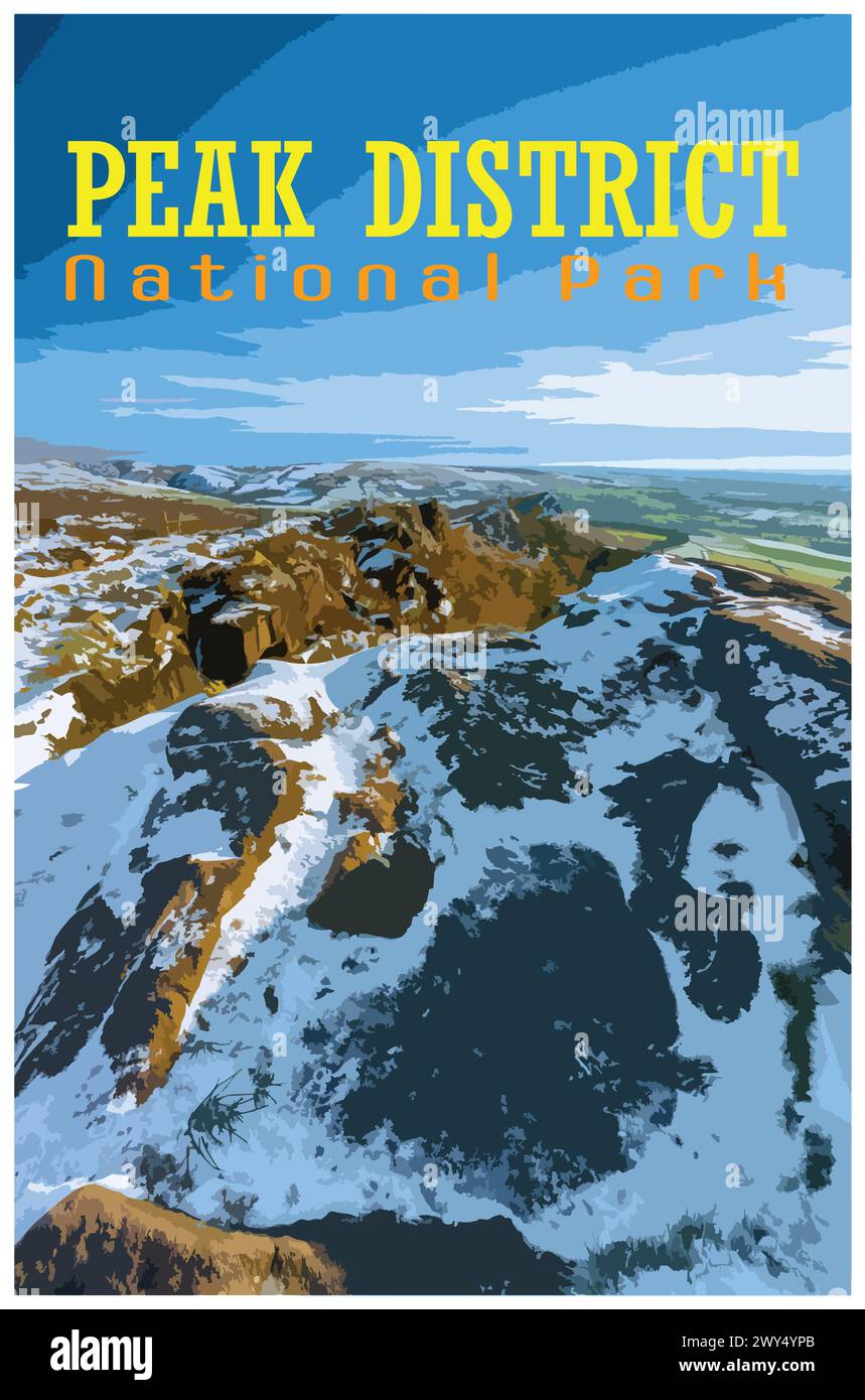 Las cucarachas, Staffordshire nostálgico concepto de cartel de viaje retro de invierno del Parque Nacional Peak District, Inglaterra, Reino Unido en el estilo de los proyectos de trabajo Ilustración del Vector