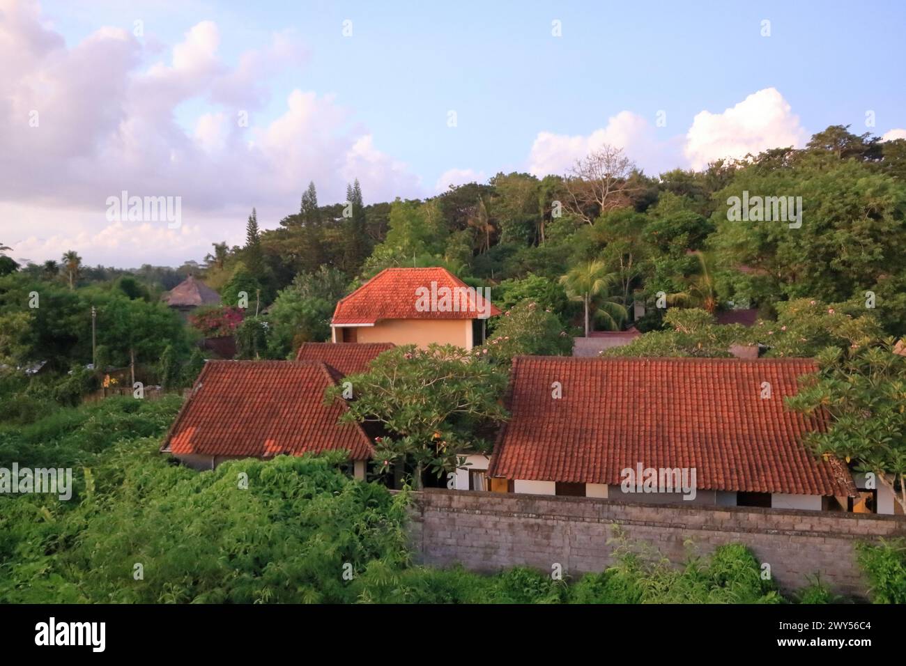 Hermosa vista de la ciudad de Ubud desde el techo en la isla de Bali en Indonesia Foto de stock