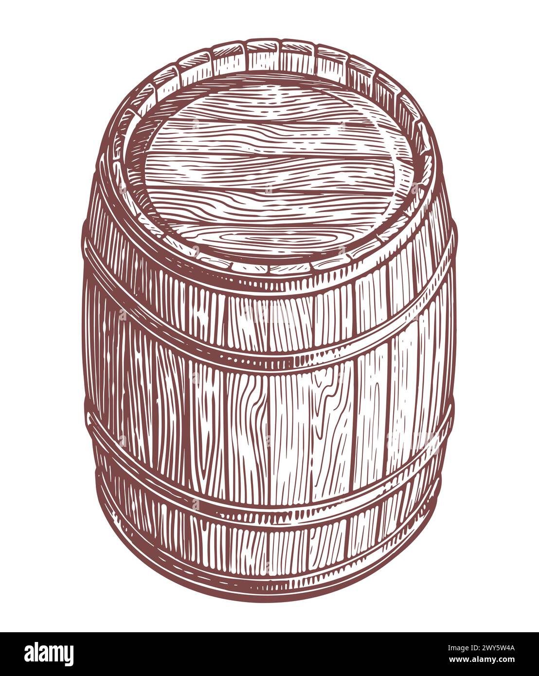 Dibujo a mano barril de madera en fondo blanco. Cask keg sketch ilustración vectorial vintage Ilustración del Vector