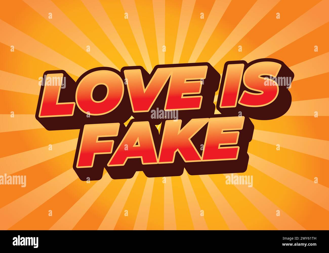 El amor es falso. Diseño de efecto de texto en estilo de 3 dimensiones Ilustración del Vector
