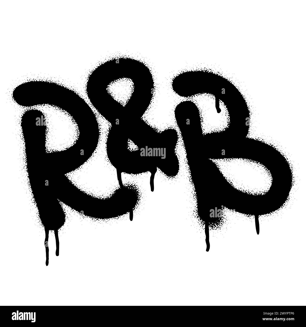 Rocía la palabra de graffiti R 'n' B sobre blanco. Concepto de género musical. Ilustración del Vector