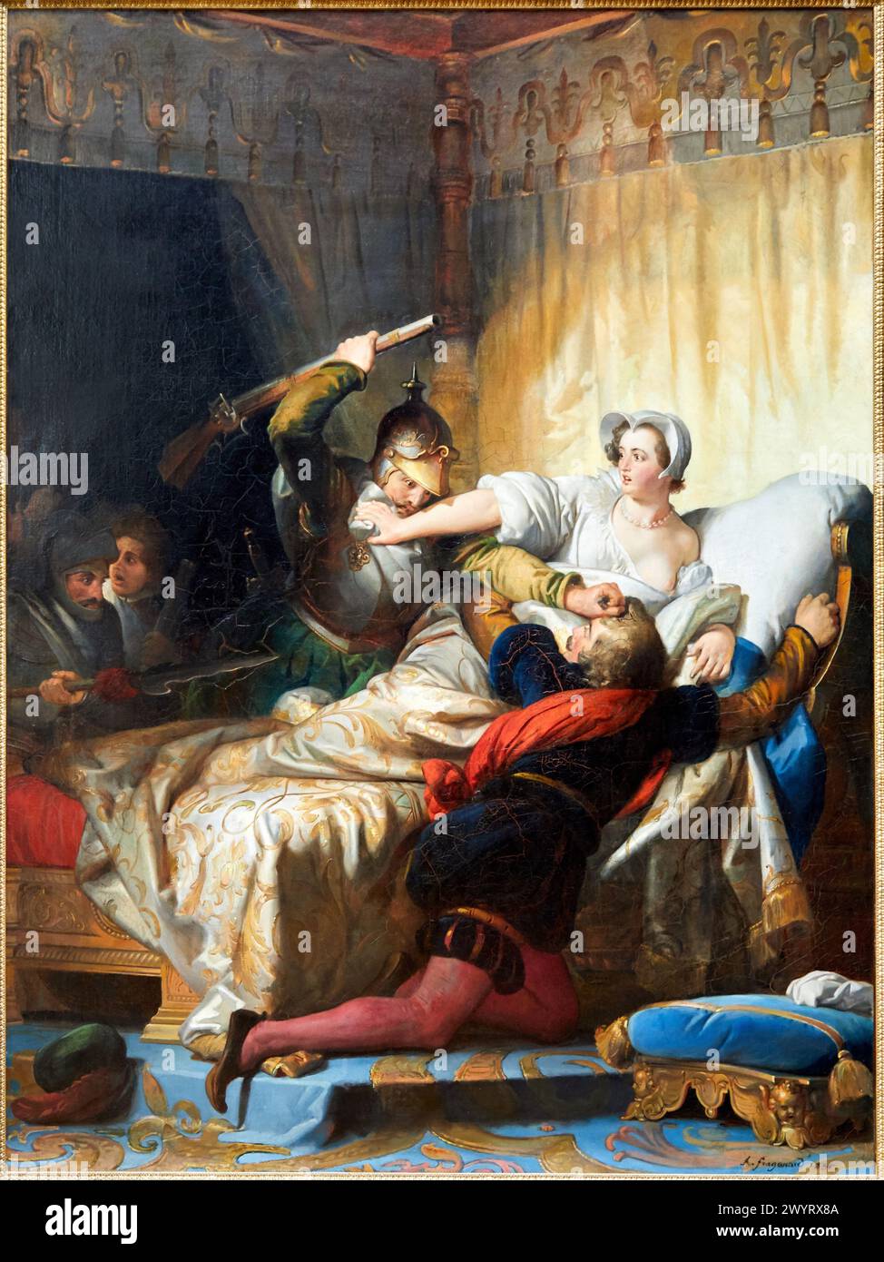 'Escena de la masacre del día de San Bartolomé en el apartamento de la Reina de Navarra', 1836, Alexandre-Évariste Fragonard, 1780-1850, Musée du Lo Foto de stock