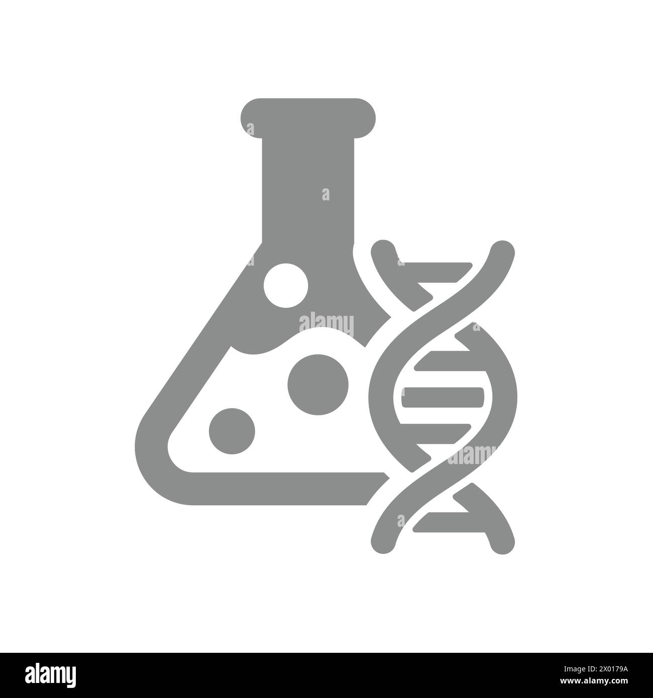 Tubo de prueba y adn, icono de vector de biotecnología. Bioingeniería, símbolo de investigación médica. Ilustración del Vector