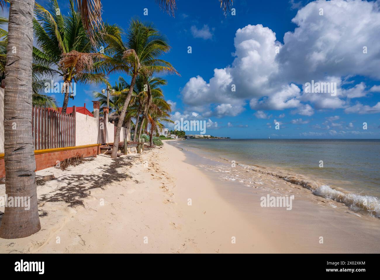 Vista de la playa cerca de Puerto Morelos, Costa Caribe, Península de Yucatán, México, América del Norte Foto de stock