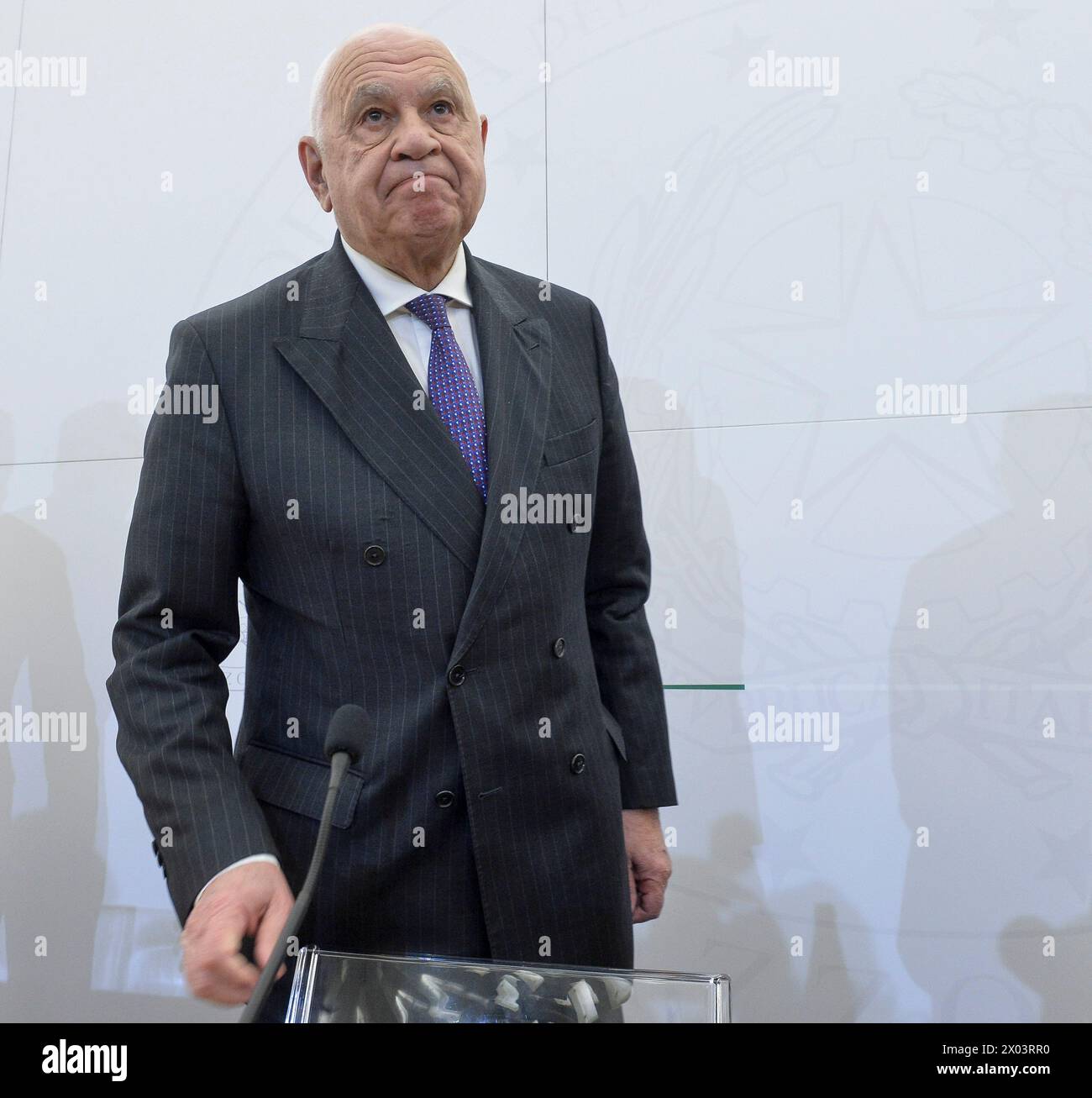 Italia, Roma, 9 de abril de 2024: Carlo Nordio, Ministro de Justicia, participa en la conferencia de prensa para la presentación del proyecto 'Juntos por el Deporte' Foto © Stefano Carofei/Sintesi/Alamy Live News Foto de stock