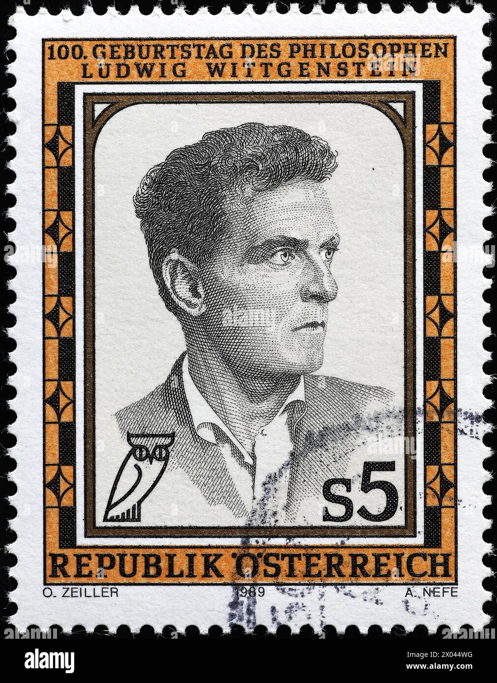 Retrato de Ludwig Wittgenstein en el sello postal austríaco Foto de stock