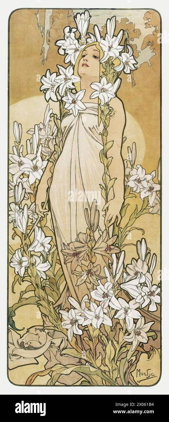 Les Fleurs - Flores - Alphonse Mucha, cartel art nouveau - parte 2 - color corregido Foto de stock