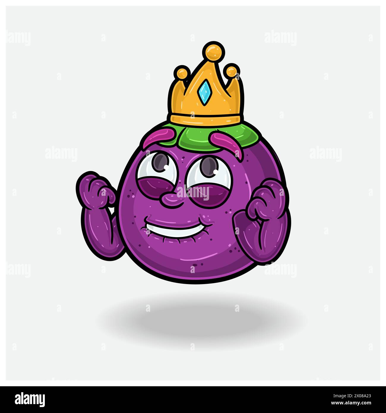 Expresión feliz con Mangosteen Fruit Crown Mascot personaje de dibujos animados. Ilustraciones vectoriales Ilustración del Vector