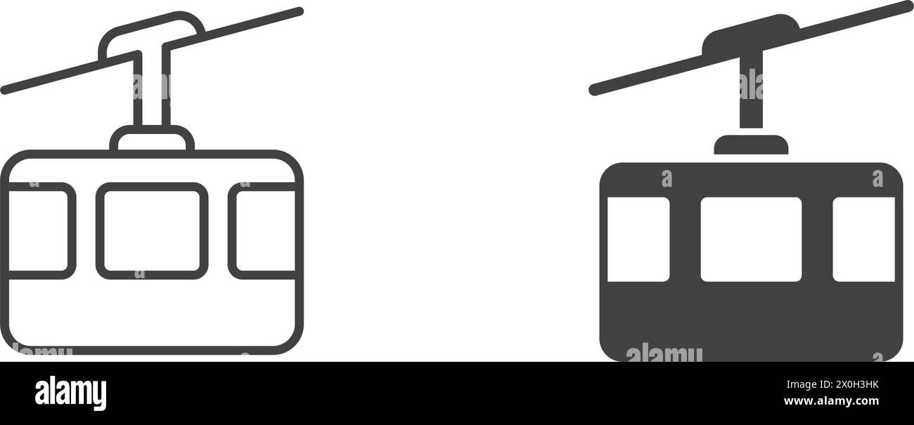 Teleférico de esquí en estilo plano. Funicular ilustración vectorial sobre fondo aislado. Góndola signo concepto de negocio. Ilustración del Vector