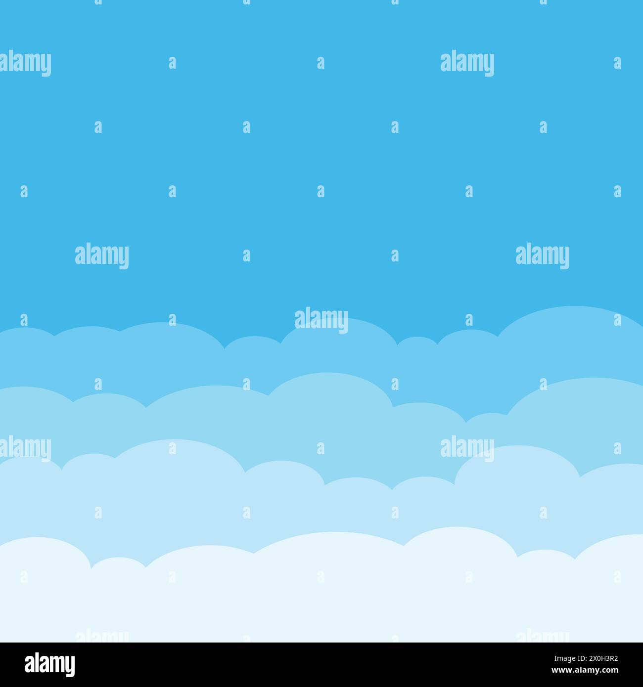Cielo azul con nubes blancas en estilo plano. Ilustración vectorial de atmósfera aireada sobre fondo aislado. Concepto de negocio de signo de naturaleza. Ilustración del Vector