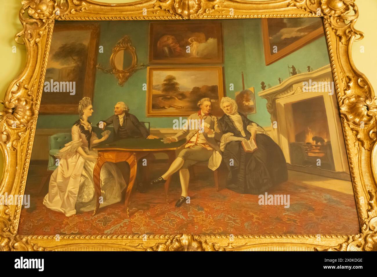 Inglaterra, Hampshire, Hinton Hampner, Hinton Hampner Country House, el comedor, pintura de la familia Dutton jugando a las cartas Foto de stock
