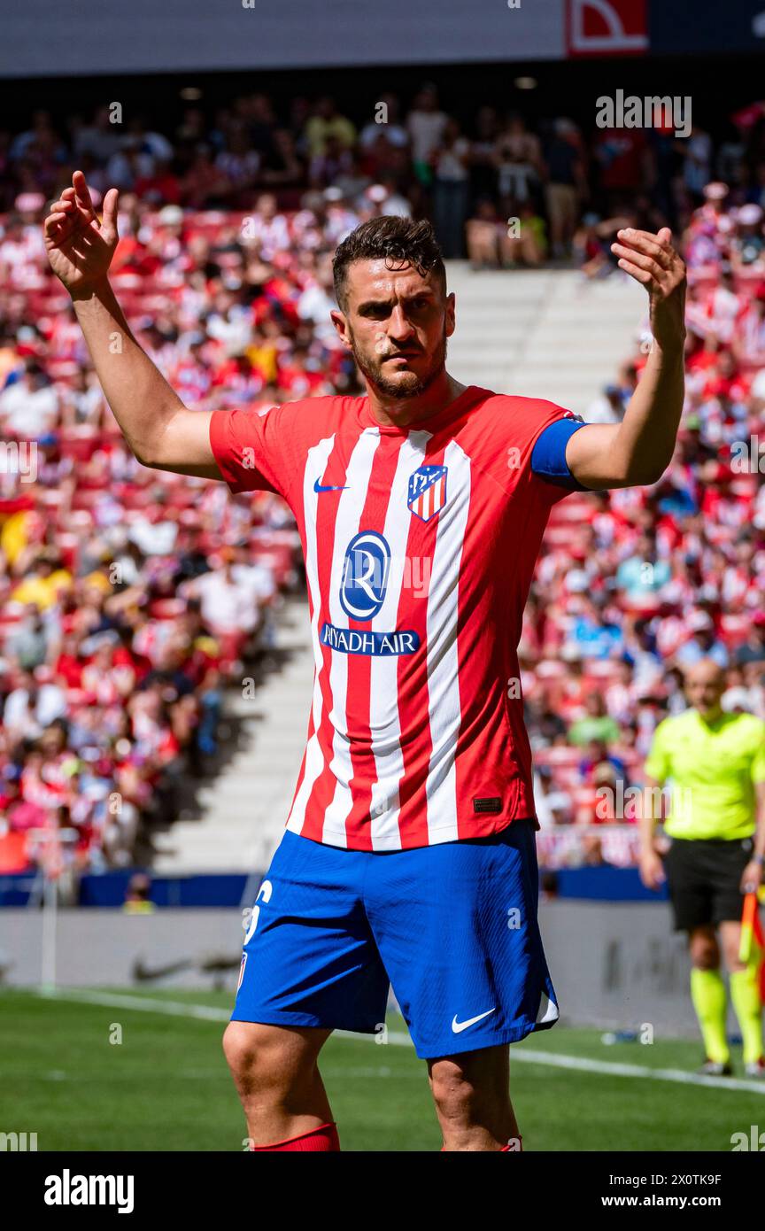 Madrid, España. 13 de abril de 2024. Jorge Resurreccion Merodio (Koke) del Atlético de Madrid visto durante el partido de fútbol de la Liga EA Sports entre el Atlético de Madrid y el Girona FC en el Estadio Civitas Metropolitano. Atlético de Madrid 3 : 1 Girona FC. Crédito: SOPA Images Limited/Alamy Live News Foto de stock