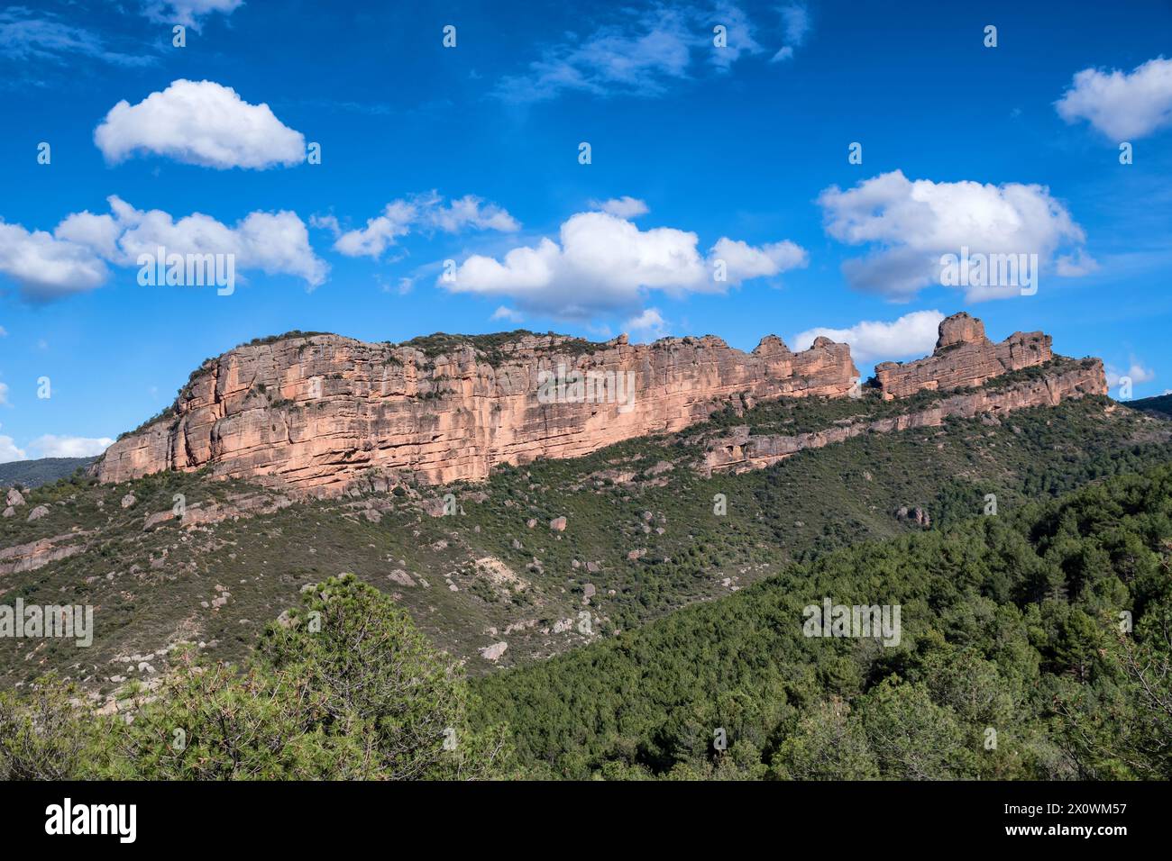 Montaña sedimentaria en Serra del Boumort, Roc de Santa, Cataluña, España Foto de stock