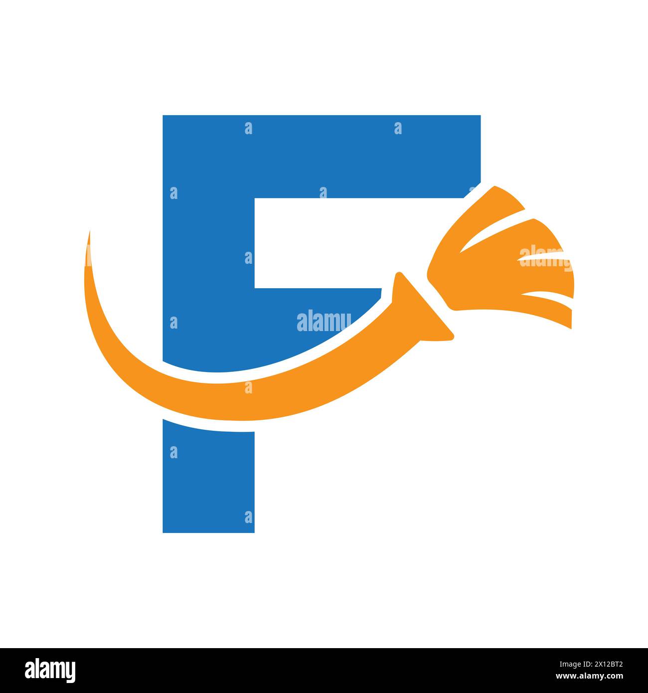 Letra F House Clean Logo con símbolo de cepillo limpio. El icono de la limpieza y la escoba Ilustración del Vector