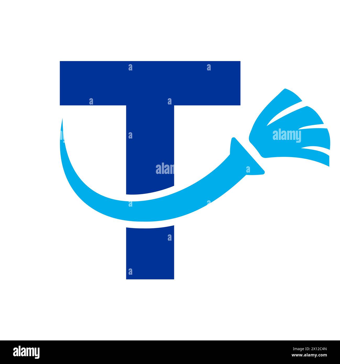 Letra T Casa Logotipo Limpio con Símbolo de Cepillo Limpio. El icono de la limpieza y la escoba Ilustración del Vector