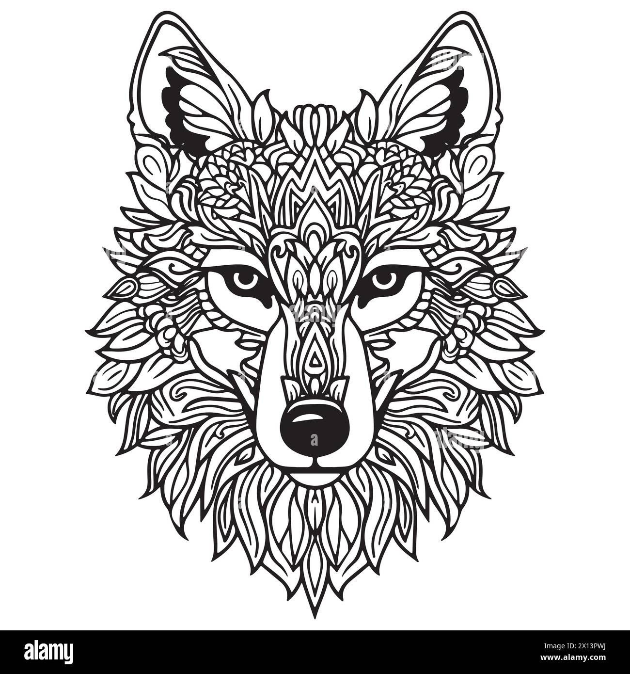 Mandala para colorear página para adultos. Wolf Head Zen Espiritual Relax  Plantilla de libro para colorear Imagen Vector de stock - Alamy