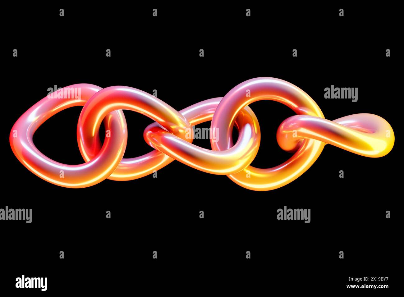 Cadena colorida 3D sobre un fondo negro. cadena de código digital. Representación 3D. Foto de stock
