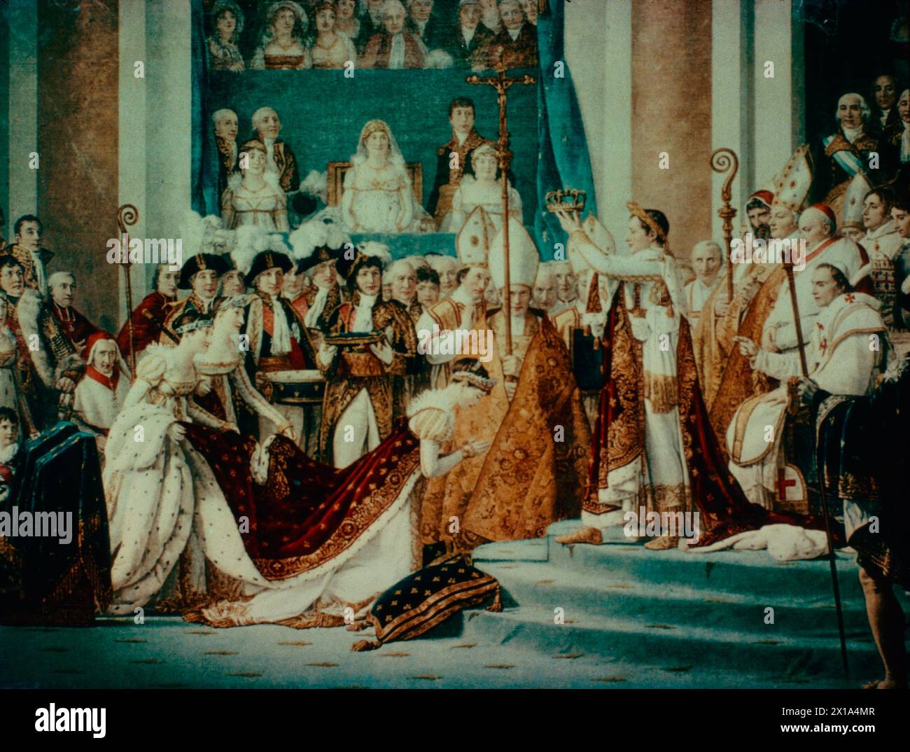 Napoleón se corona emperador de los franceses, pintura del artista francés Jacques-Louis David, siglo XVIII Foto de stock