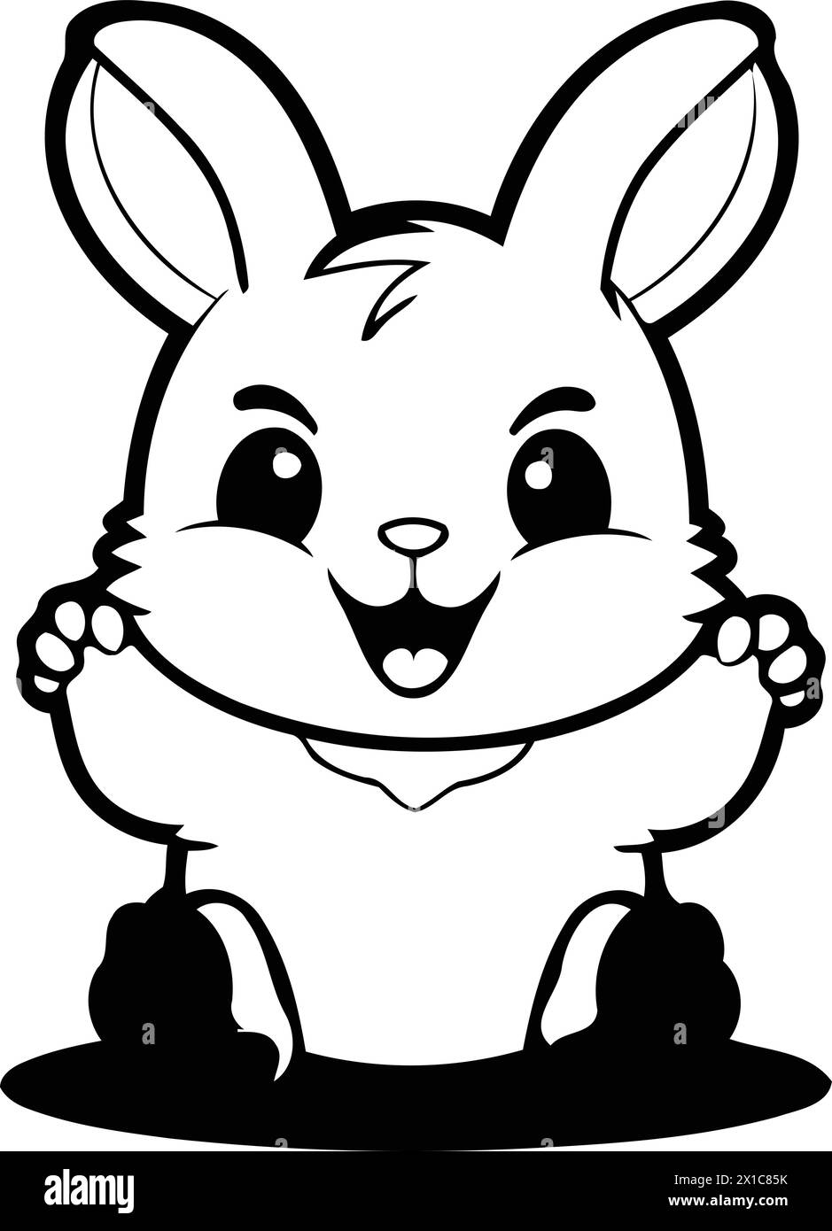 Conejo lindo de dibujos animados con orejas grandes sobre fondo naranja. Ilustración vectorial. Ilustración del Vector