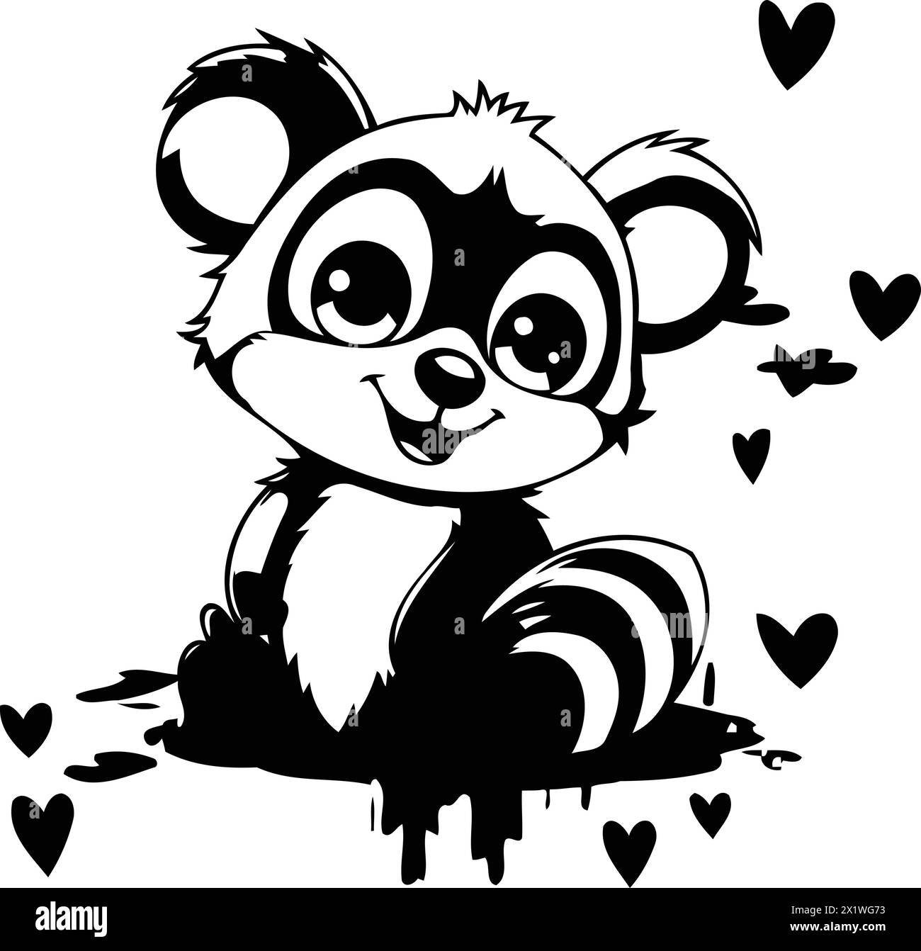 Mapache lindo de dibujos animados sobre fondo azul del corazón. Ilustración  vectorial Imagen Vector de stock - Alamy