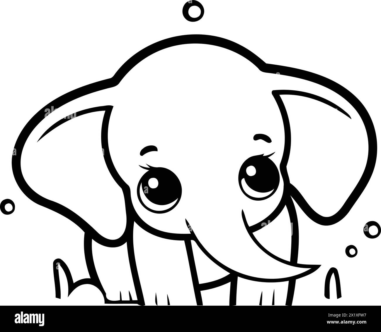 Lindo elefante de dibujos animados con grandes orejas y ojos azules. Ilustración vectorial. Ilustración del Vector