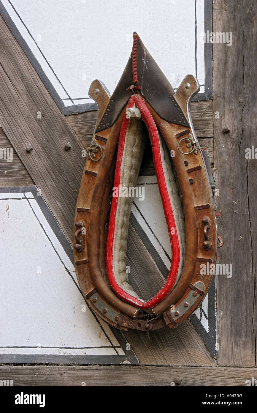 Collar de caballos está colgando en el marco de la fachada Foto de stock