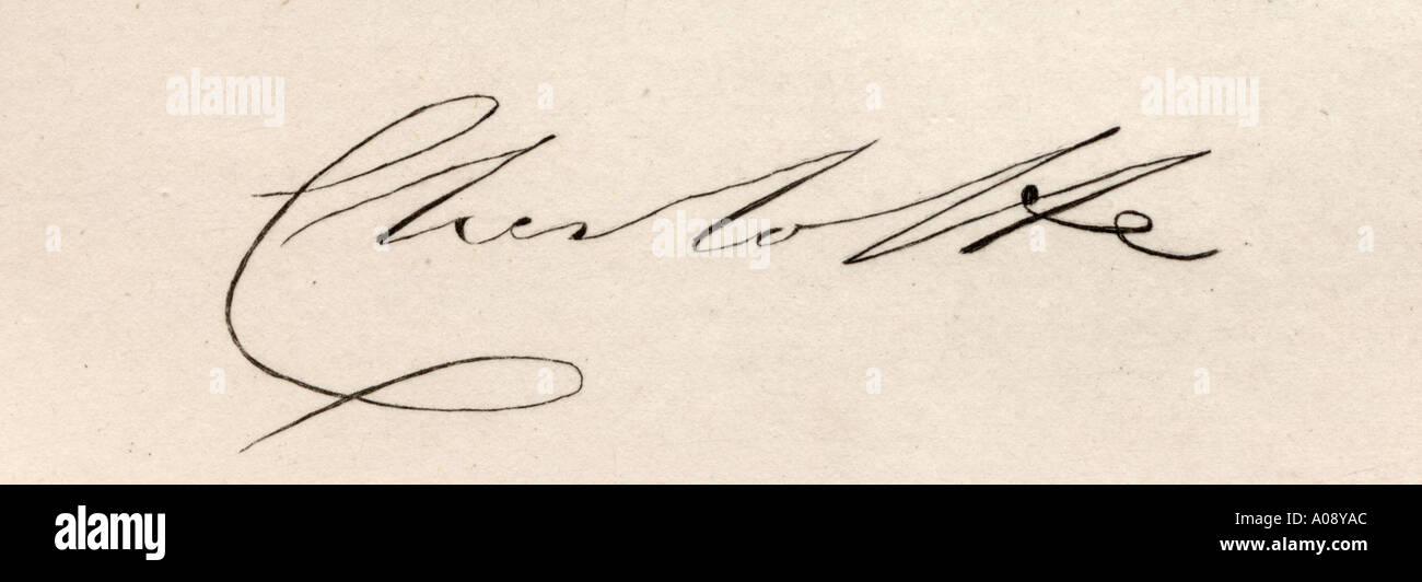 La firma de la Princesa Carlota Augusta de Gales, 1796 - 1817. Hija de George IV. Foto de stock