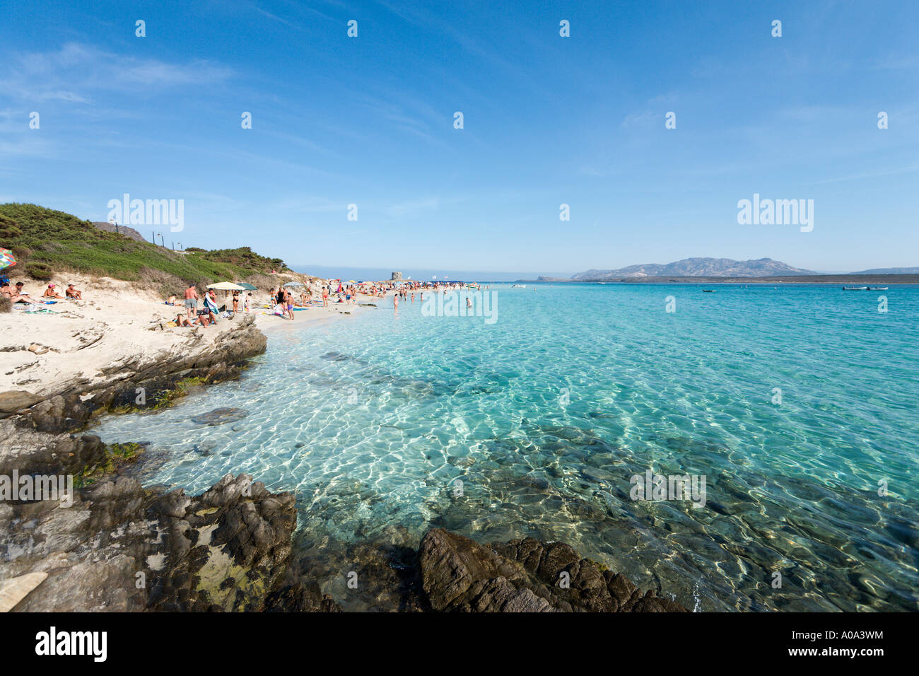 Playa de la Pelosa, Stintino, del Capo Falcone, Cerdeña, Italia Foto de stock