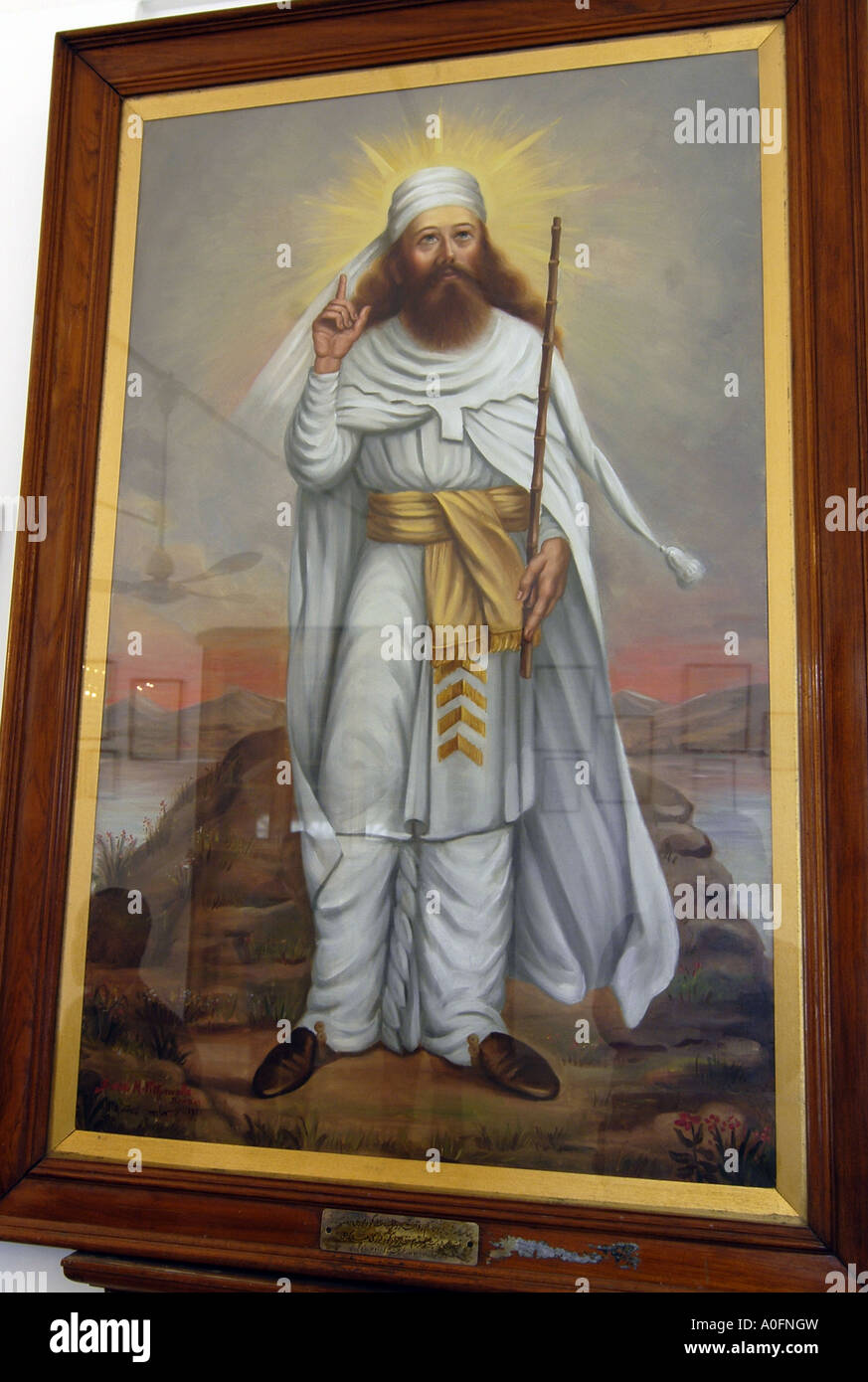 Una pintura del profeta Zoroastro (también deletreado Zarathoustra) dentro del Templo del Fuego de Yazd, Irán. Foto de stock