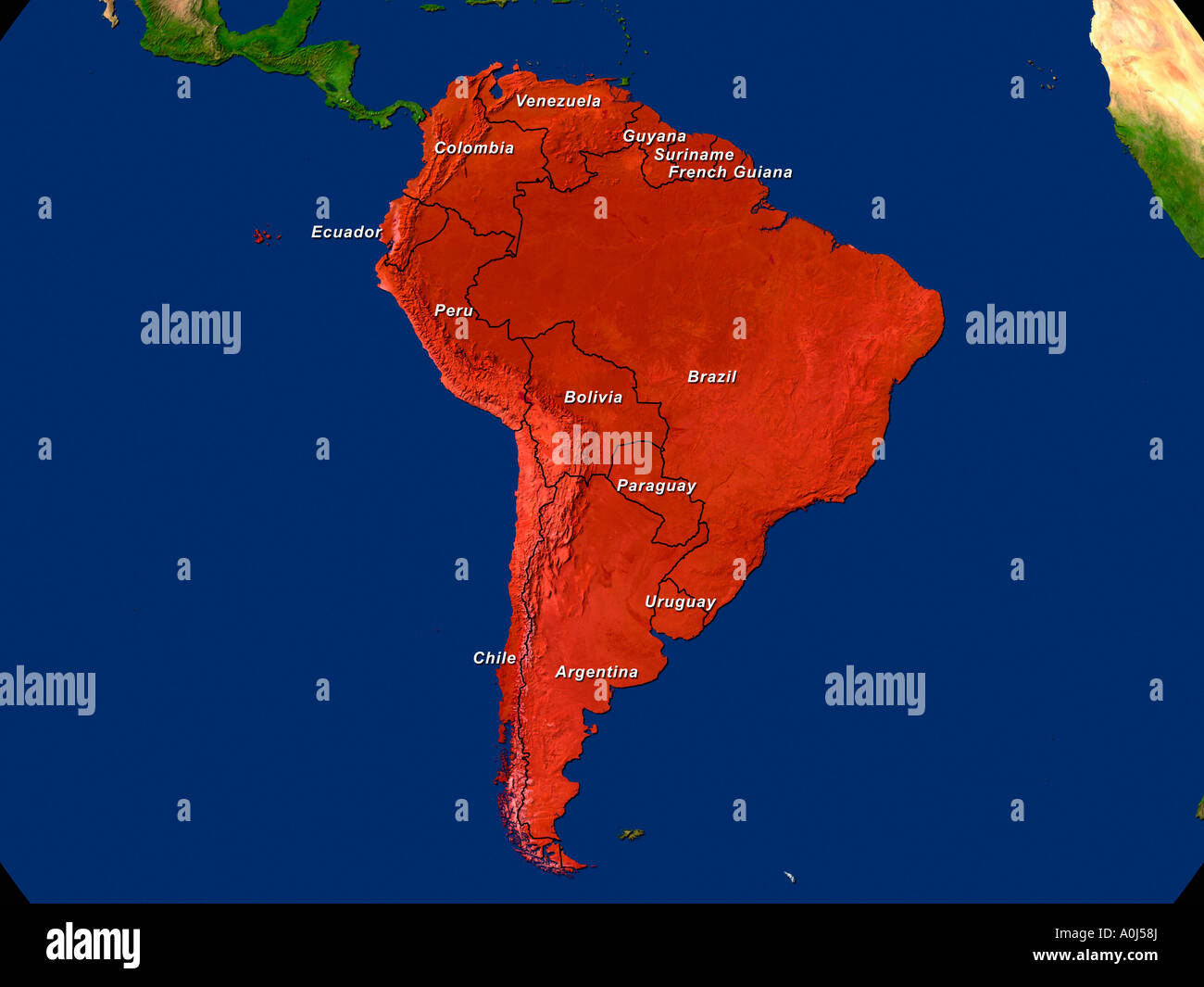 Imagen de satélite de resaltado el continente de América del Sur Foto de stock