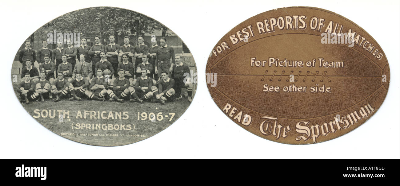 Pelota de rugby como publicidad para el deportista y verso Springboks sudafricanos team 1906-7 Foto de stock