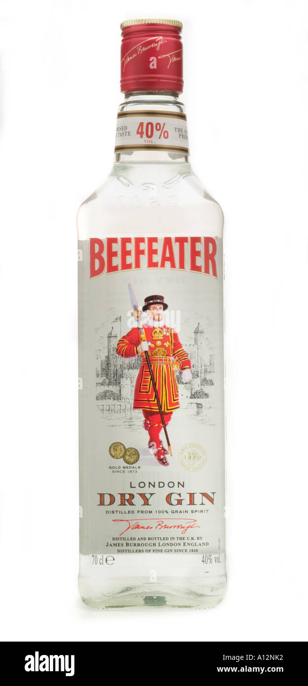 Beefeater London Dry Gin james burrough auténticos excelente calidad premium enebro cilantro angelica Naranja Sevilla torre Foto de stock