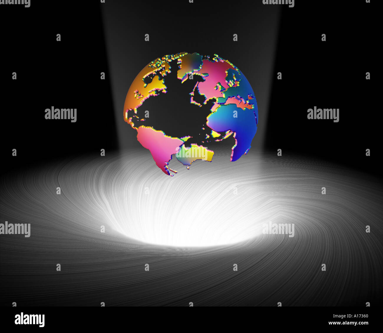 Modelo de tierra resplandeciente sobre brillantes furioso vortex Fotografía  de stock - Alamy