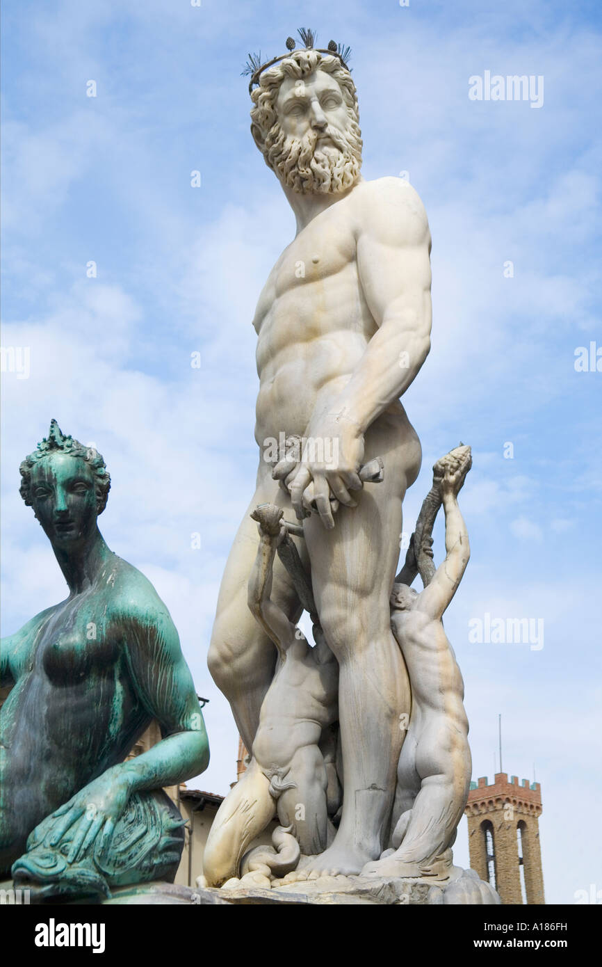 Estatua de Neptuno en la Piazza della Signora Florencia Toscana Italia Europa UE Foto de stock