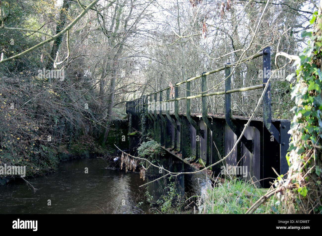 La historia ferroviaria puente sobre el río Culm East Devon Hemyock ramal cerrado por el Beeching Axe en mediados de 1960 Foto de stock