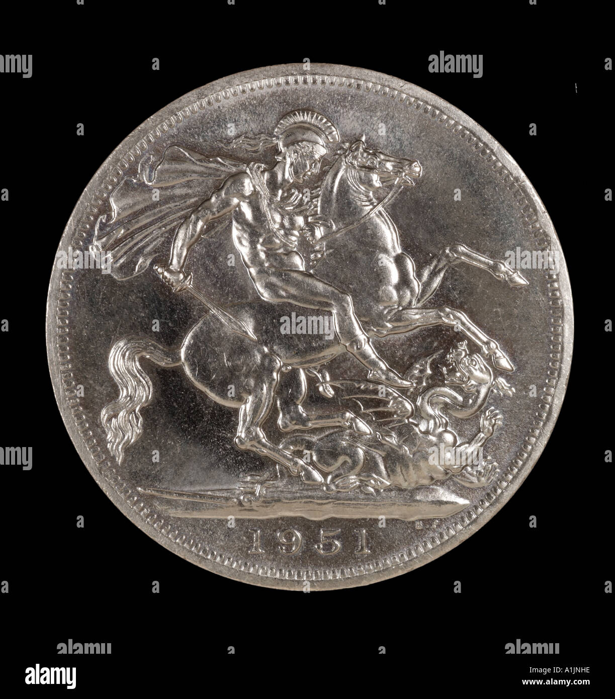 Edward VII 7 pre decimal 5 Shilling 60 60 peniques antigua corona george dragon spear plata brillante caballo 1951 Foto de stock