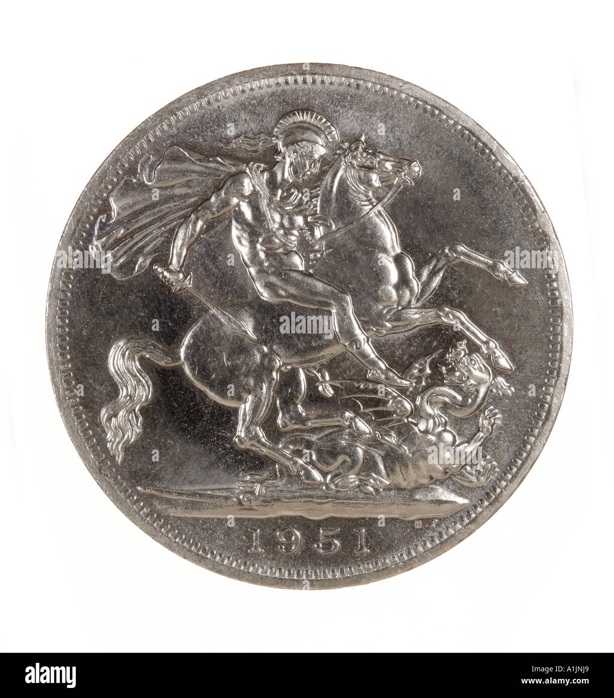 Edward VII 7 pre decimal 5 Shilling 60 60 peniques antigua corona george dragon spear plata brillante caballo 1951 Foto de stock