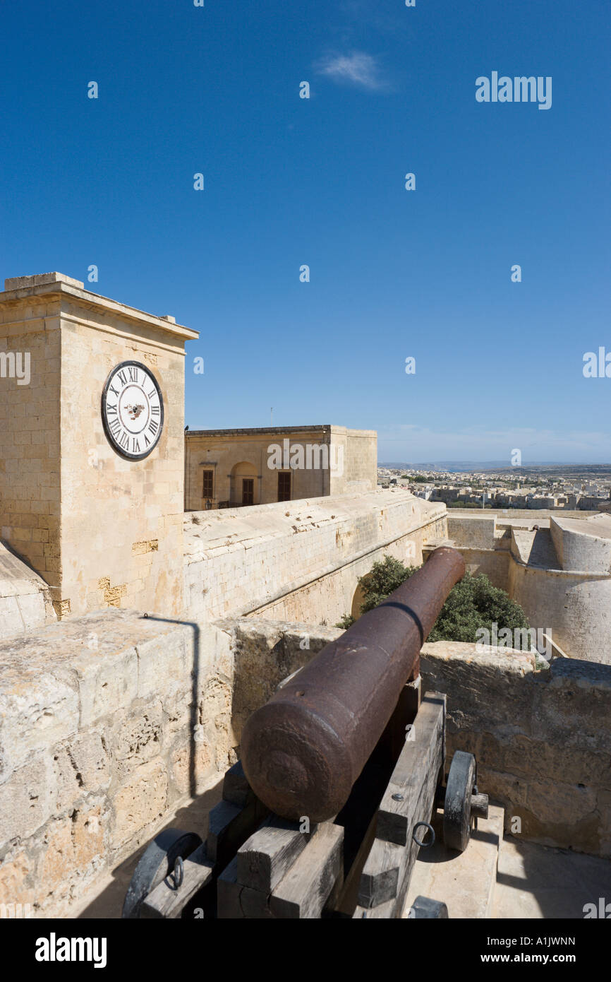 En las paredes del cañón de la Ciudadela, Victoria (o Rabat), en Gozo, Malta Foto de stock