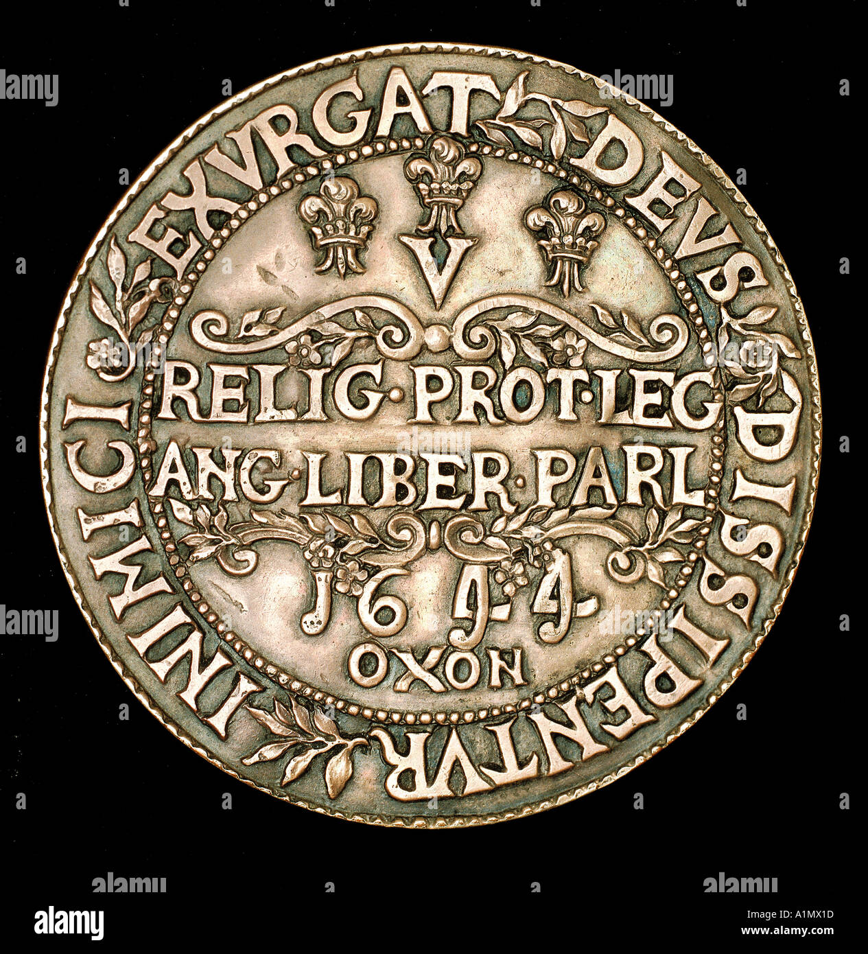 Inglaterra Inglés Coin de Charles 1ª fecha 1644 Oxford Crown Foto de stock