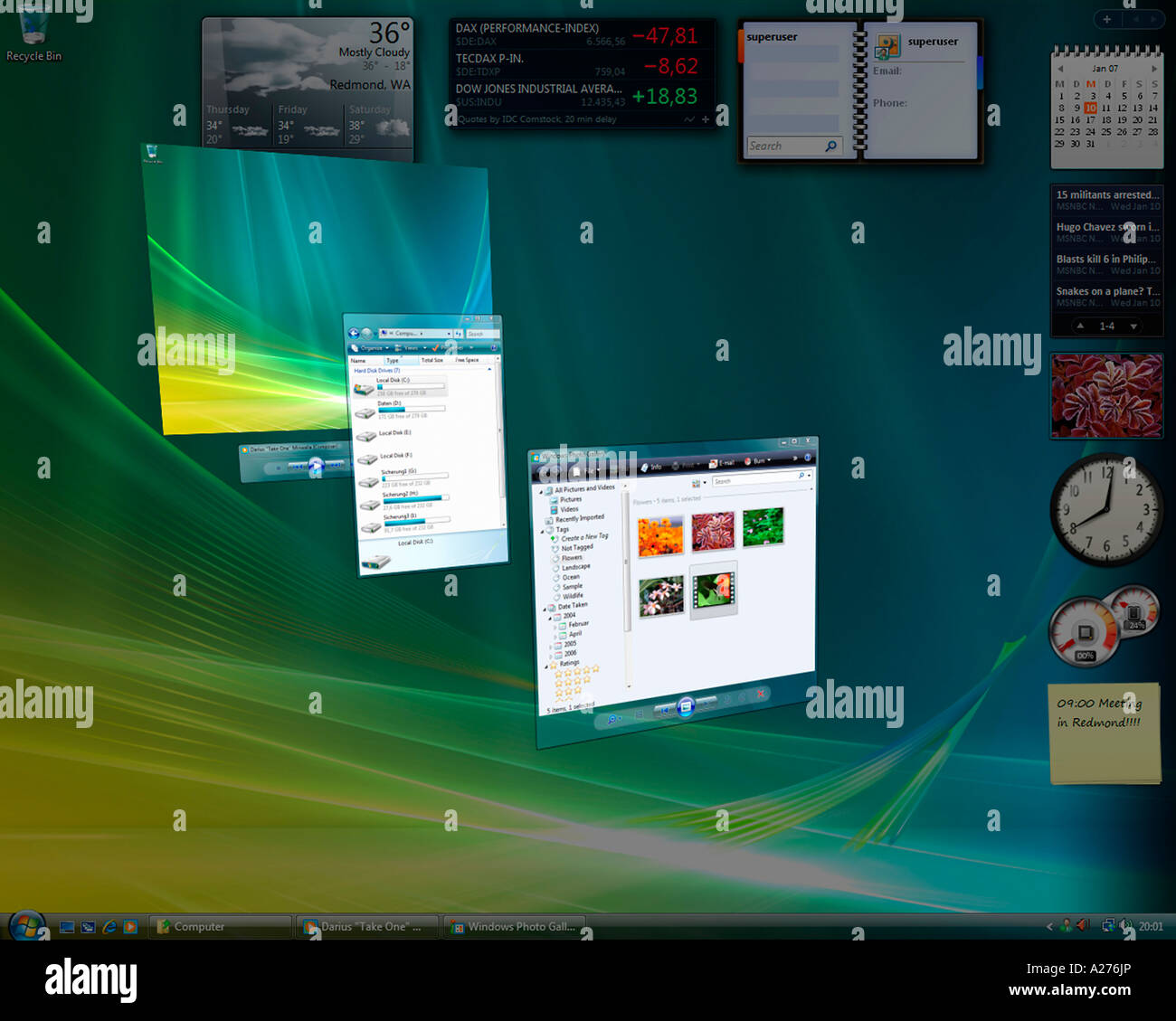 Microsoft Windows Vista, versión en inglés, con aplicaciones de escritorio  perspectively arregladas, captura de pantalla Fotografía de stock - Alamy
