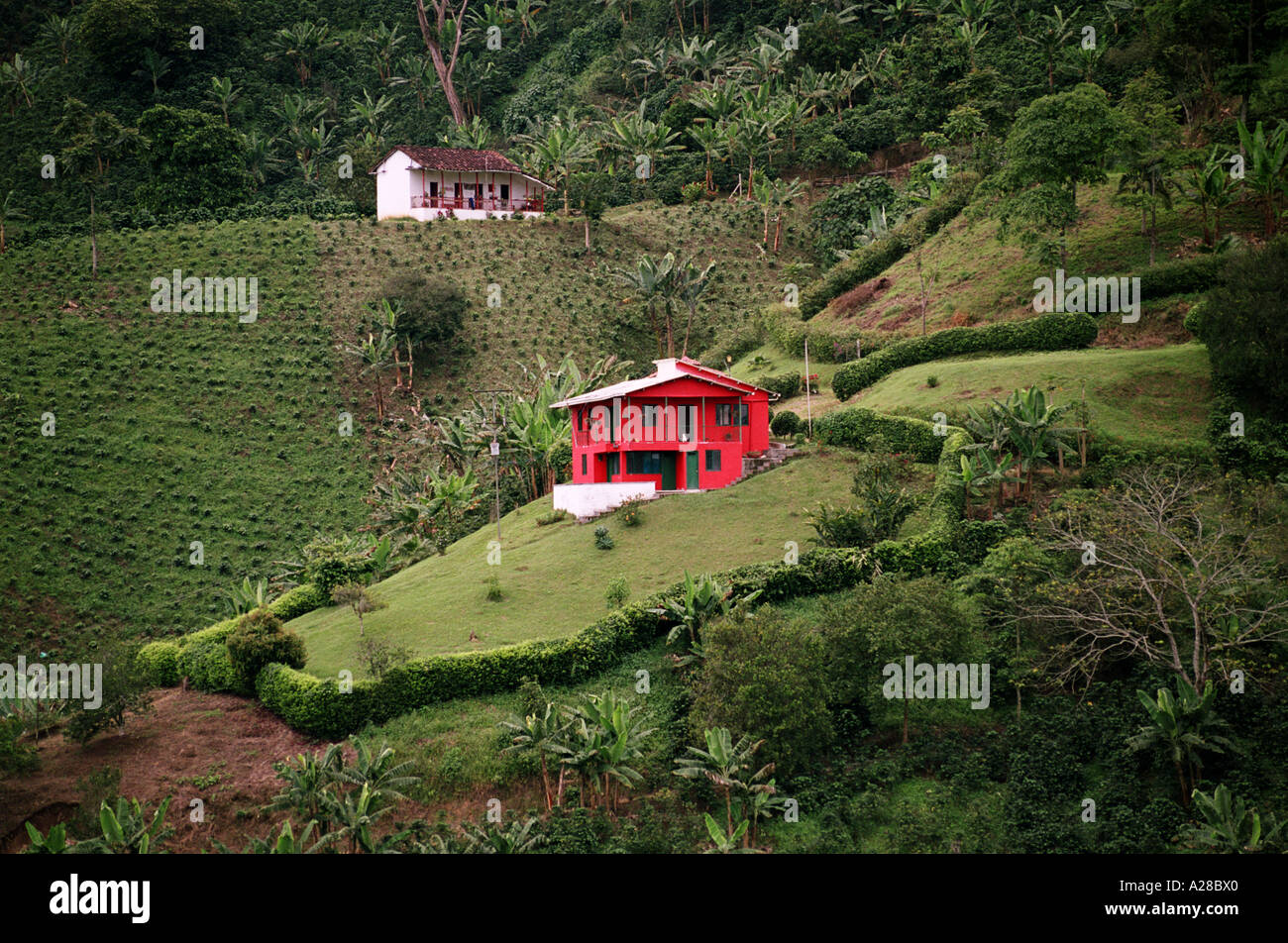 Una típica casa roja en la Zona Cafetera (zona productora de café),  montañas, Colombia Fotografía de stock - Alamy